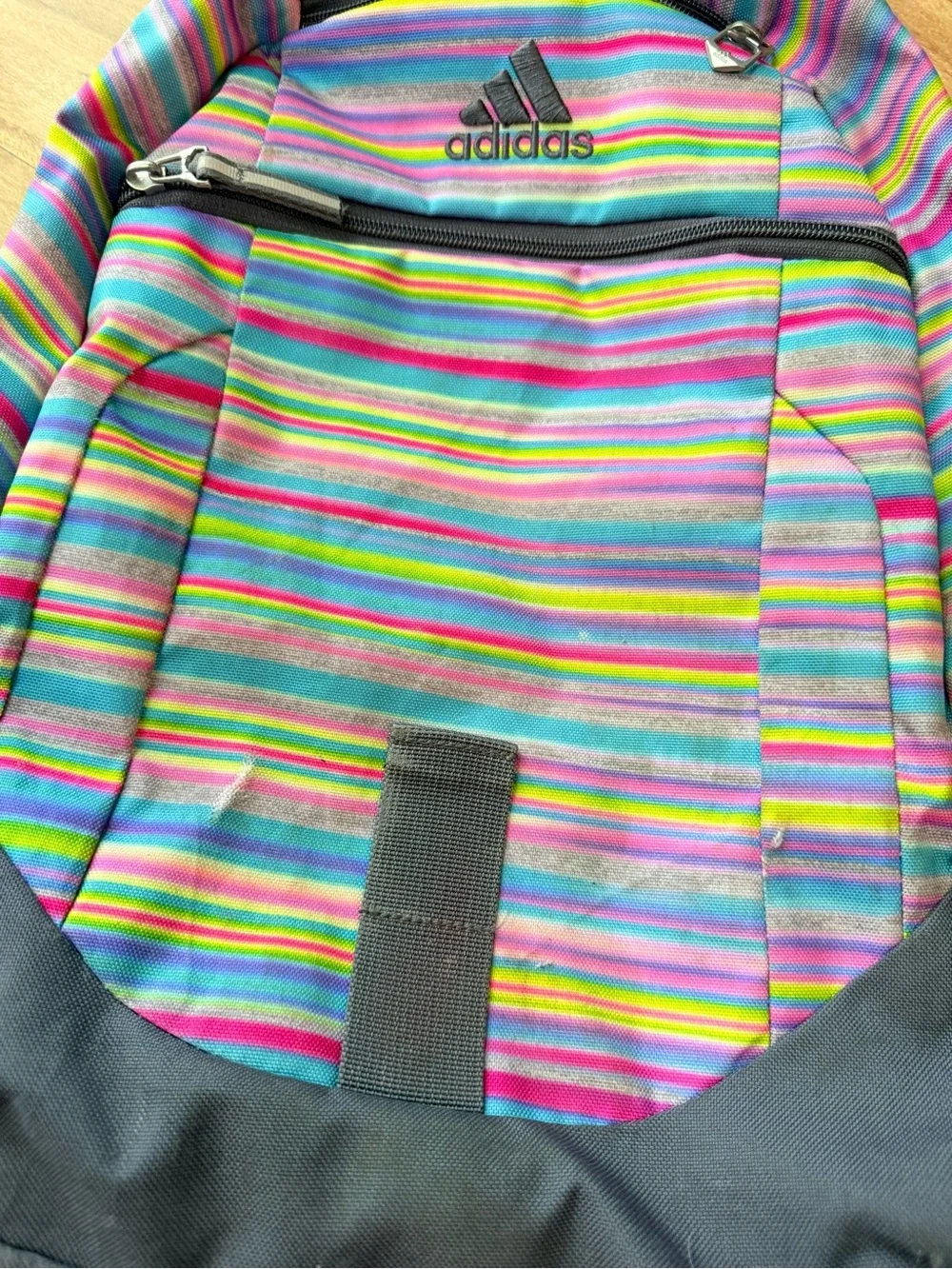 Adidas Multicolor Striped Backpack Gray Bookbag School Travel Laptop Gym 22” - Picture 10 of 10